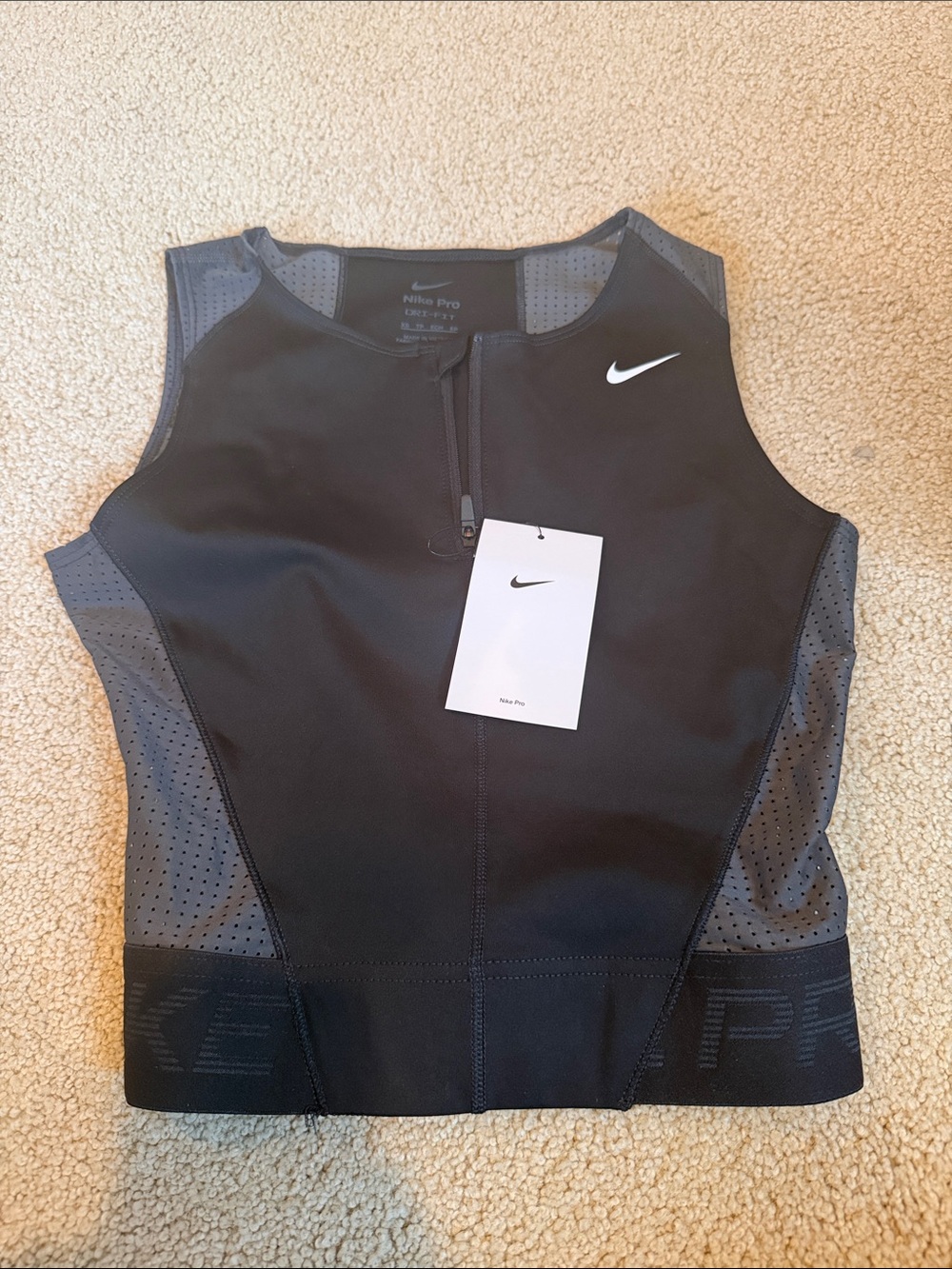 Nike Black and Gray Performance Crop Tank with Front Zip